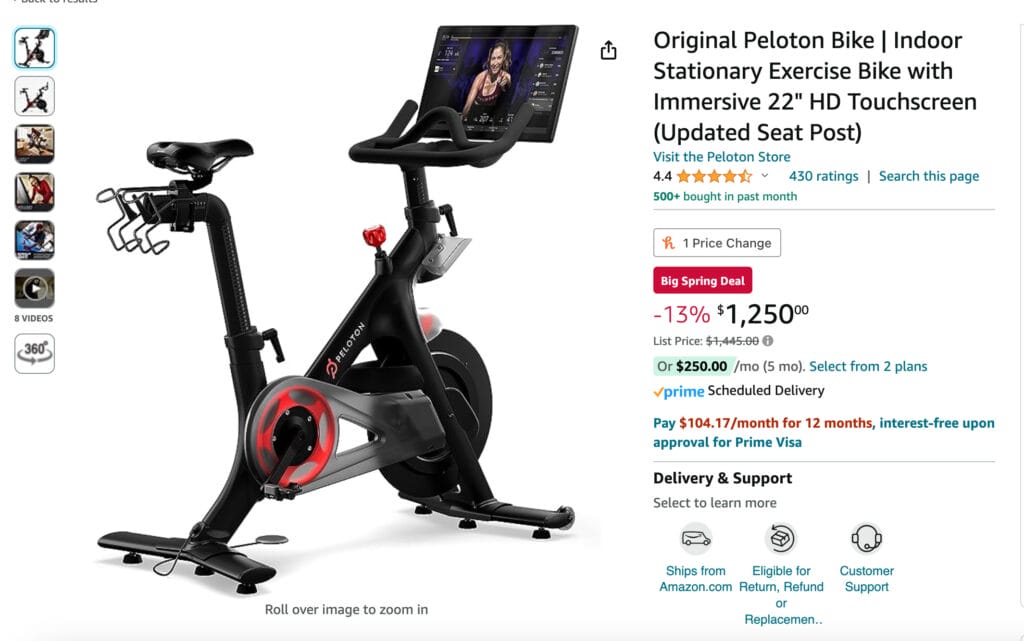 Peloton Bike on sale on Amazon.